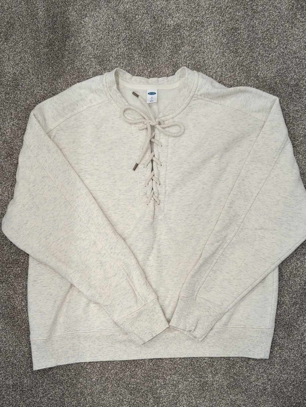 Old Navy Cream Lace-Up Crewneck Sweater